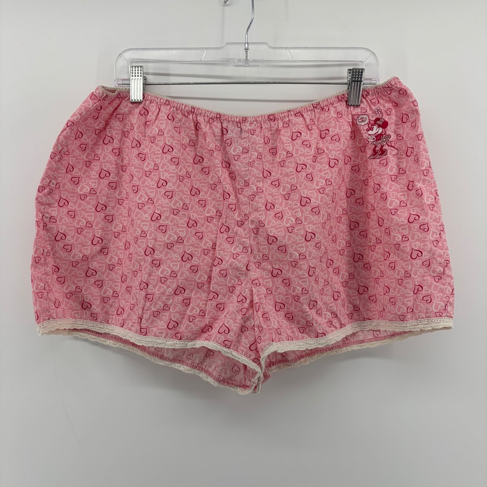 Disneyland Resort Pajama Shorts Pink Womens XL Hearts‎ Minnie Mouse Lace Trim